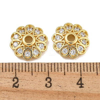 Rack Plating Flower Brass Micro Pave Clear Cubic Zirconia Bead Caps KK-U030-12G-1