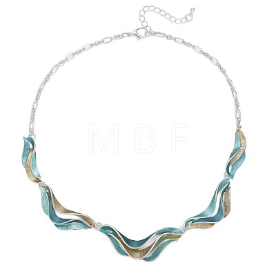 Alloy Enamel Wave Pendant Necklaces & Stud Earrings Sets for Women FS-WG9F57A-03-1
