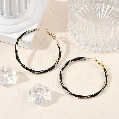 Brass Enamel Twist Ring Hoop Earrings EJEW-P301-01G-B-1