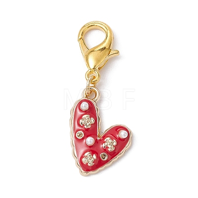 Heart with Flower Alloy Enamel Pendant Decorations HJEW-JM01341-1
