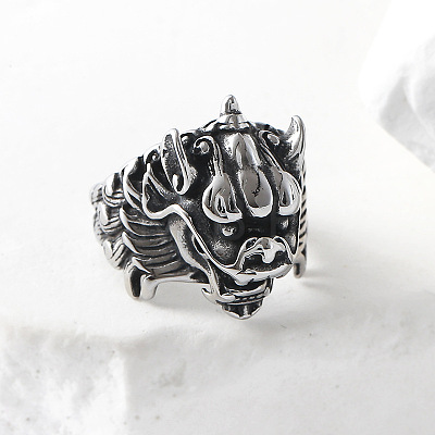 Punk Style 304 Stainless Steel Dragon Finger Rings for Men UN0454-3-1