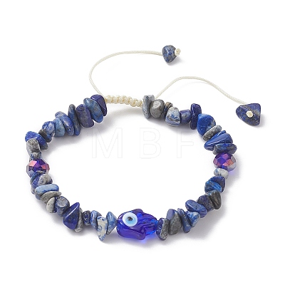 Natural & Synthetic Mixed Gemstone Chips Braided Bead Bracelet BJEW-JB09330-1