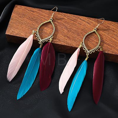 Alloy Horse Eye with Feather Dangle Earrings FS-WGC7A14-06-1