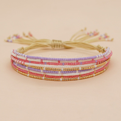 Bohemian Cylinder Glass Seed Beaded Multi-strand Braided Bead Bracelets GU1011-3-1