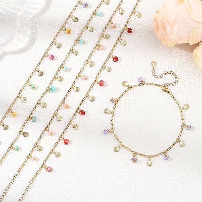 Ocean Natural Shell Chip and 304 Stainless Steel Shell Shape Tassel Paperclip Chain Necklaces for Women AJEW-AN00810-1