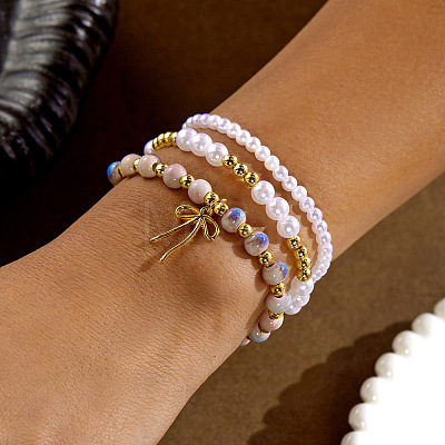 3Pcs 3 Styles Imitation Pearl & CCB Plastic Beads Stretch Bracelets WG0B162-03-1