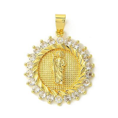 Brass Micro Pave Clear Cubic Zirconia Pendants KK-H472-46A-G-1