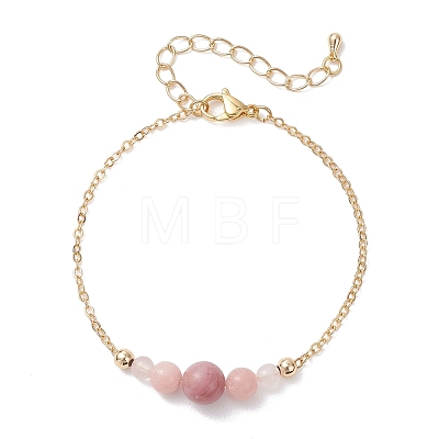Natural Rhodochrosite Round Beads link Bracelets BJEW-JB13172-03-1