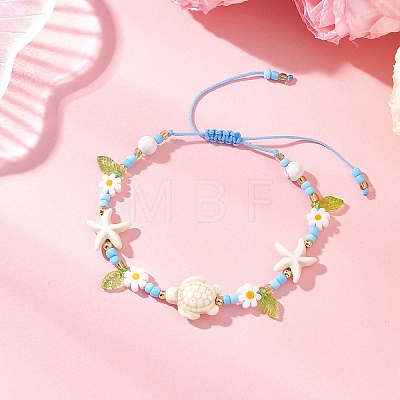 Ocean Theme Synthetic Turquoise & Glass Seed Beaded Bracelets BJEW-MZ00305-01-1