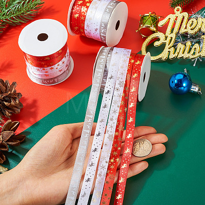 3 Rolls 10M  5 Colors Hot Stamping Christmas Polyester Ribbons Set OCOR-TA0002-13-1