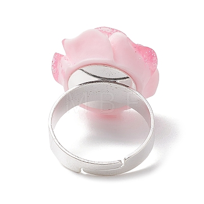 Glitter Powder Rose Resin Finger Rings RJEW-JR00731-01-1