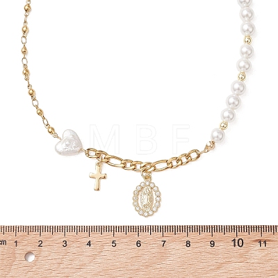 Brass Micro Pave Clear Cubic Zirconia Virgin Cross Pendant Necklaces NJEW-JN05980-1
