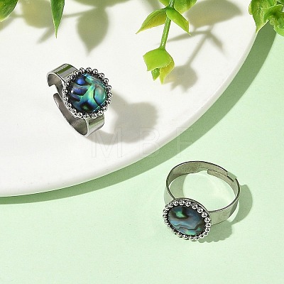 Paua Shell Finger Rings for Women RJEW-JR01101-02-1