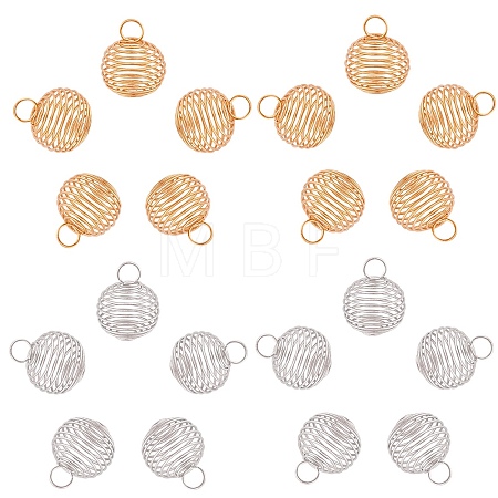 Hollow Lantern Iron Wire Bead Cage Pendants IFIN-SC0001-15-1