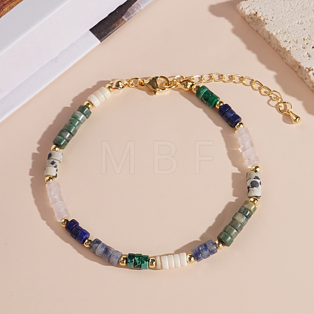 Natural & Synthetic Mixed Stone Heishi Beaded Bracelets with 304 Stainless Steel End Chains for Women YZ9262-1
