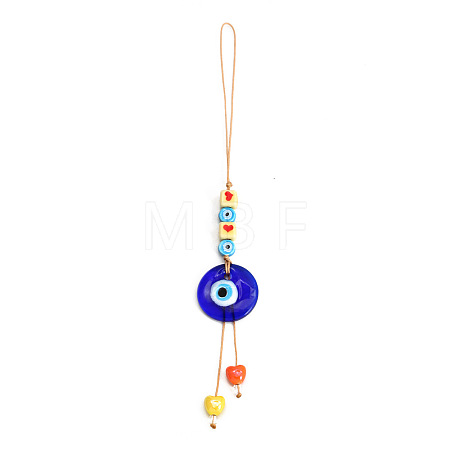 Flat Round with Evil Eye Glass Pendant Decorations EVIL-PW0002-04B-1