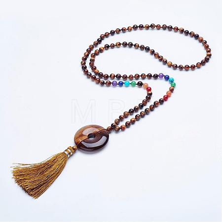 Natural Tiger Eye Beaded Necklaces NJEW-P159-06-1
