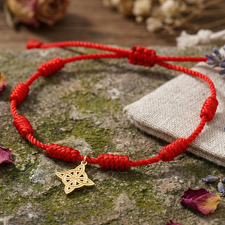 Adjustable Handmade Red String Braided Bracelets with Stainless Steel Chinese Knot Charms NM6573-1-1