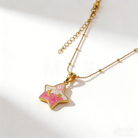 304 Stainless Steel Enamel & Plastic Pearl Pendant Necklaces WG418AA-02-1
