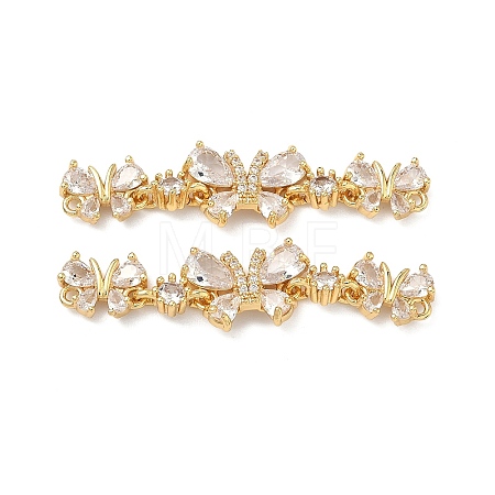 Brass Pave Clear Cubic Zirconia Connector Charms KK-Z139-12G-01-1
