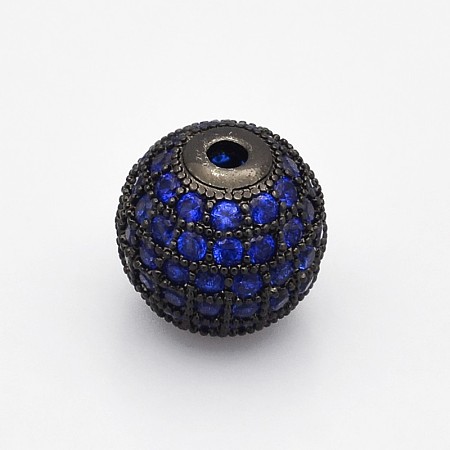CZ Brass Micro Pave Grade AAA Blue Color Cubic Zirconia Round Beads KK-O065-8mm-03B-NR-1