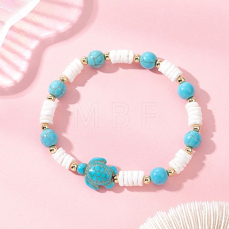 Natural White Shell & Synthetic Turquoise Beads Stretch Bracelets for Women BJEW-JB13477-01-1