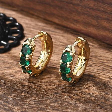 Green Cubic Zirconia Hoop Earrings EJEW-C022-08G-1