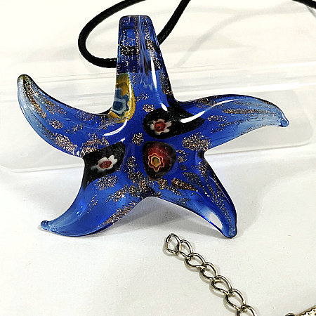 Starfish Millefiori Glass Pendant Waxed Cord Necklaces FS-WG7586D-06-1
