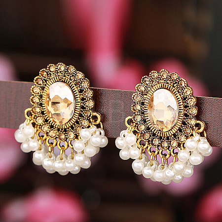 Oval Alloy & Rhinestone Chandelier Earrings FS-WG1A981-01-1