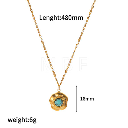 Synthetic Turquoise Flower Pendant 304 Stainless Steel Chain Necklaces for Women FS-WGE9101-08-1