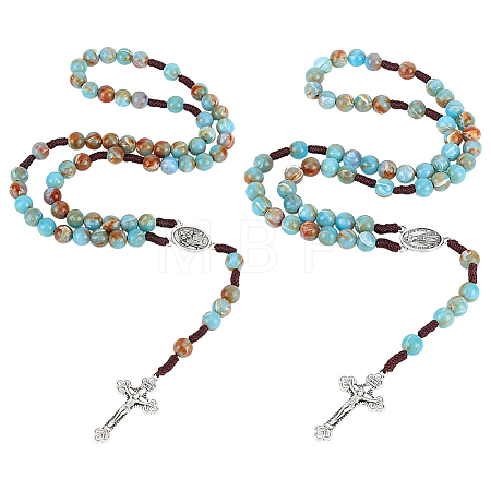 2Pcs 10MM Round Acrylic Rosary Bead Necklaces NJEW-UN0001-93-1