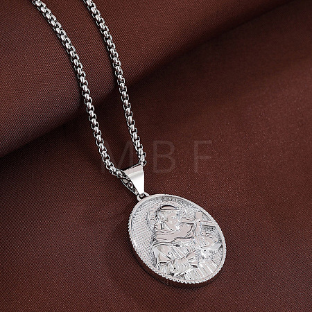 Religion Brass Oval with Embossed Saint Pendant Necklaces for Women WGCCA68-02-1
