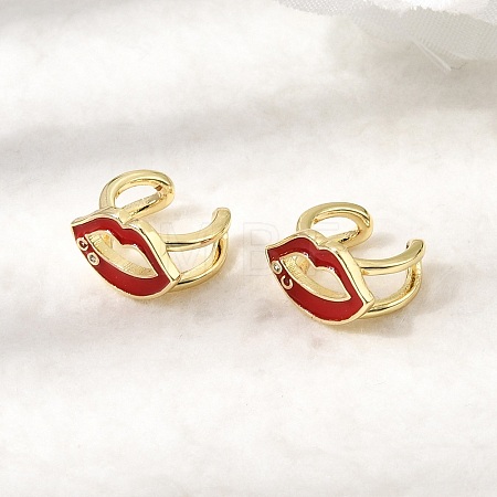 Lip Brass Micro Pave Clear Cubic Zirconia Cuff Earrings EJEW-C186-16G-1
