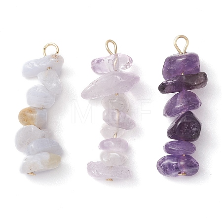 Gradient Color Natural Lavender Amethyst & Natural Blue Lace Agate Chip Beaded Pendants PALLOY-JF02795-03-1