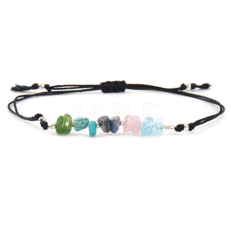 Natural Mixed Gemstone Chips & Brass Beads Link Bracelets CL3934-7-1