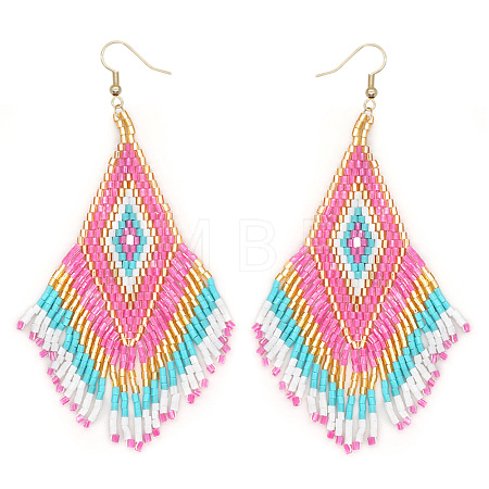 Bohemian Handmade Glass Seed Beads Tassel Dangle Earrings CB9270-4-1
