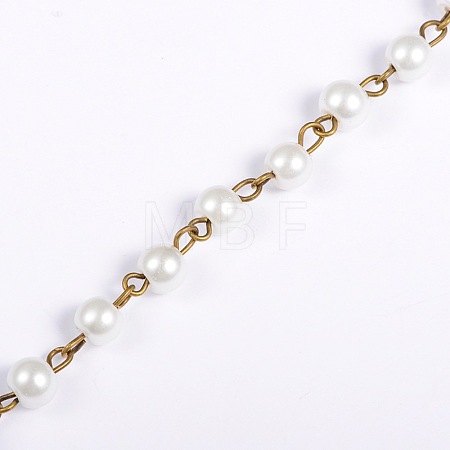 Handmade Round Glass Pearl Beads Chains for Necklaces Bracelets Making AJEW-JB00035-01-1