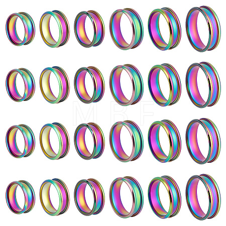 24Pcs 6 Styles 201 Stainless Steel Grooved Finger Ring Settings STAS-ME0003-12MC-1