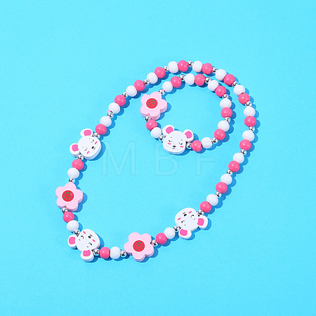 Plastic & Wood Beaded Necklaces & Beaded Bracelets Sets WG31E53-18-1