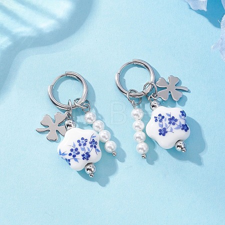 304 Stainless Steel Flower Hoop Earrings EJEW-JE06733-1