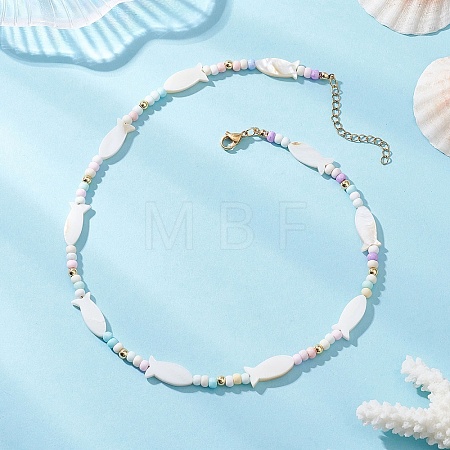 Summer Beach Natural White Shell and Glass Seed Beaded Necklaces NJEW-JN05855-02-1