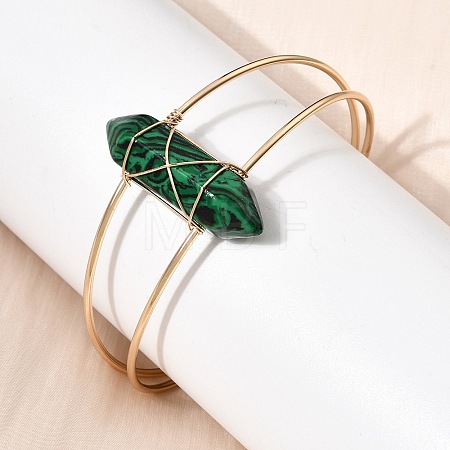 Brass Wire Wrapped Synthetic Malachite Hexagon Point Cuff Bangles for Women BJEW-L719-01G-06-1-1