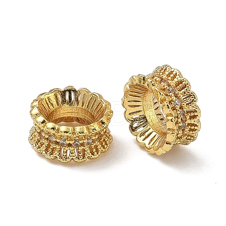 Flower Brass Clear Cubic Zirconia European Beads KK-D228-24G-1