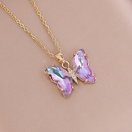 Fashionable Gradient Butterfly Alloy Glass Pendant Necklace LK8571-1-1
