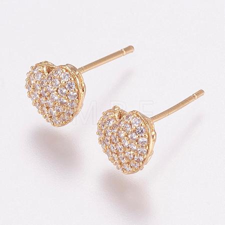 Brass Micro Pave Cubic Zirconia Stud Earrings EJEW-F125-08G-1