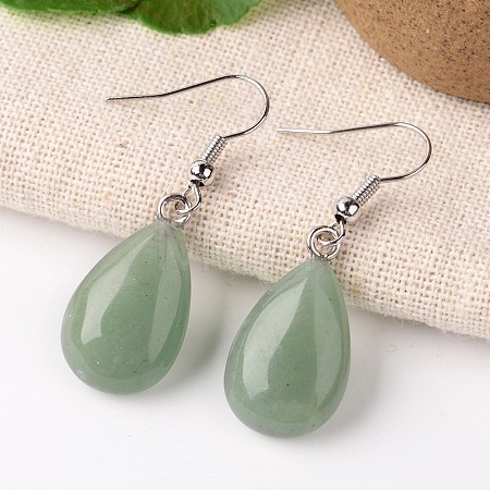 Natural Green Aventurine Teardrop Dangle Earrings X-EJEW-J089-01-1