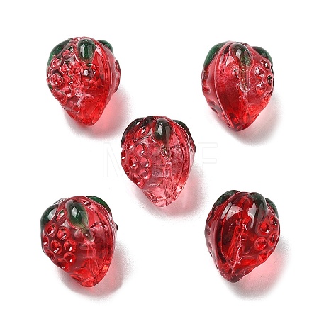Transparent Glass Enamel Beads Strawberry LAMP-V001-05C-1