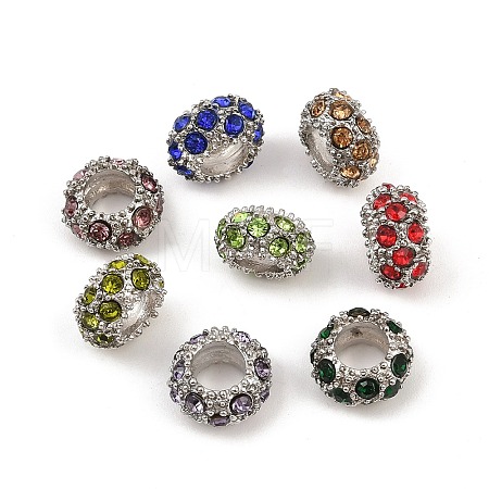 Platinum Plated Alloy Grade A Rhinestone European Beads CPDL-J022-11x6mm-P-1