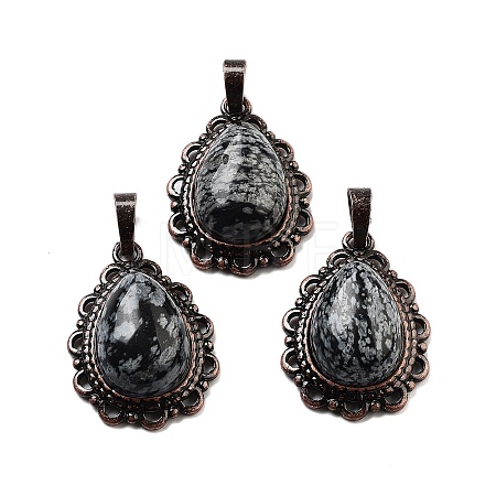 Natural Snowflake Obsidian Teardrop Pendants G-K363-01R-18-1