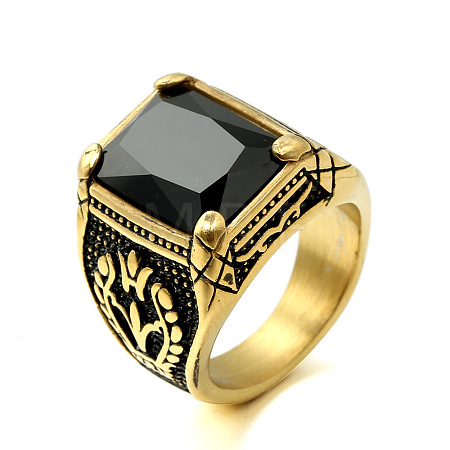 316L Stainless Steel & Cubic Zirconia Men's Vintage Carved Finger Rings FS-WG82D33-48-1